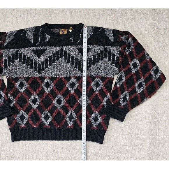 Vintage Saturdays Sweater Mens Sm Geometric Wool Blend Argyle GrandpaCore - Picture 4 of 6